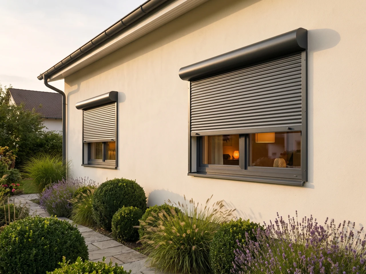 Maison rénovée avec volets en façade ajoutés après coup