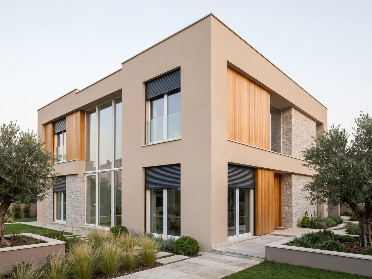 Maison moderne avec volets sous linteau — neuf et rénovation