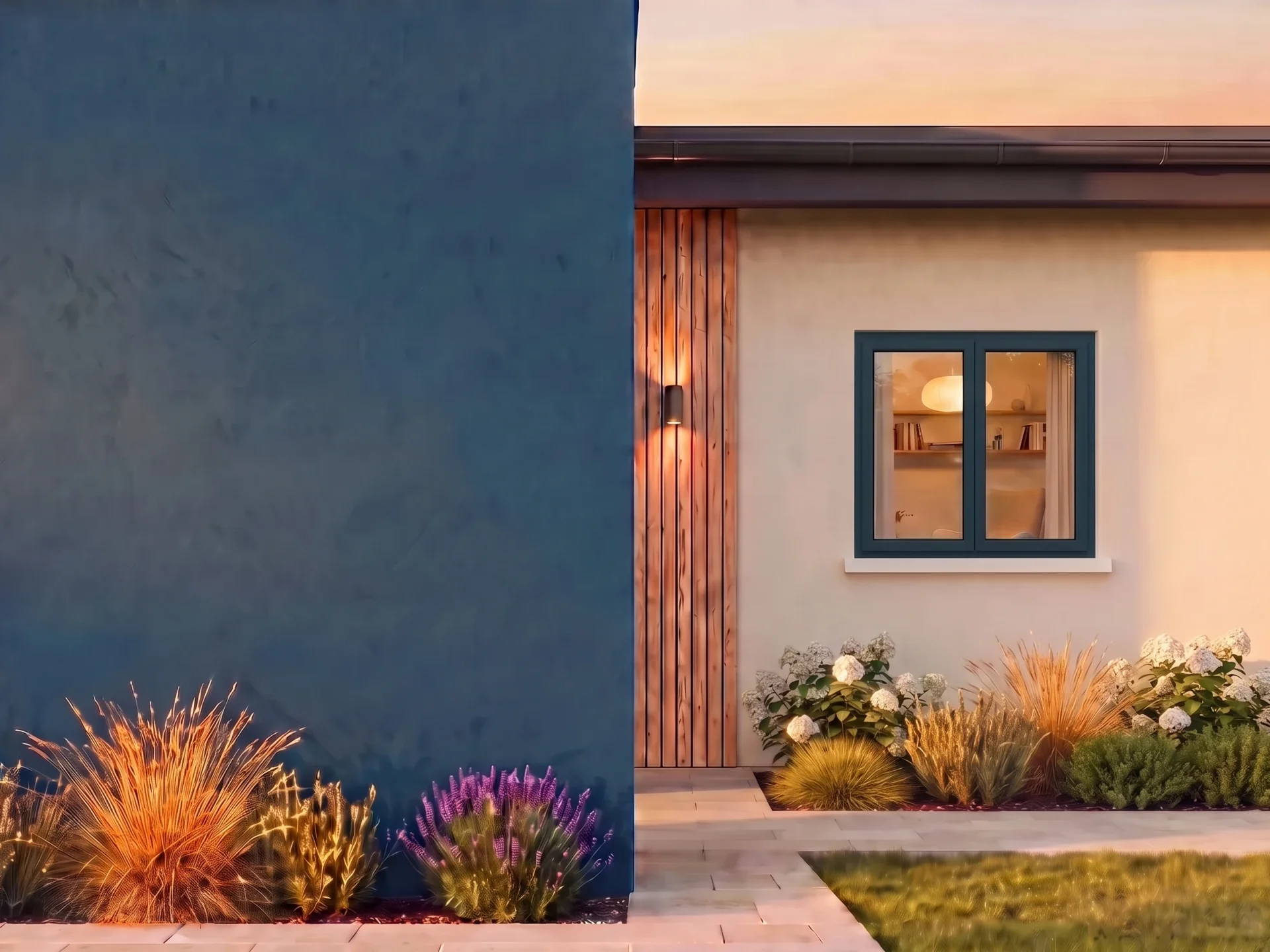 Maison avec fenêtre T-Classic Slim Reno BUDVAR sur le mur de la marque — vue extérieure