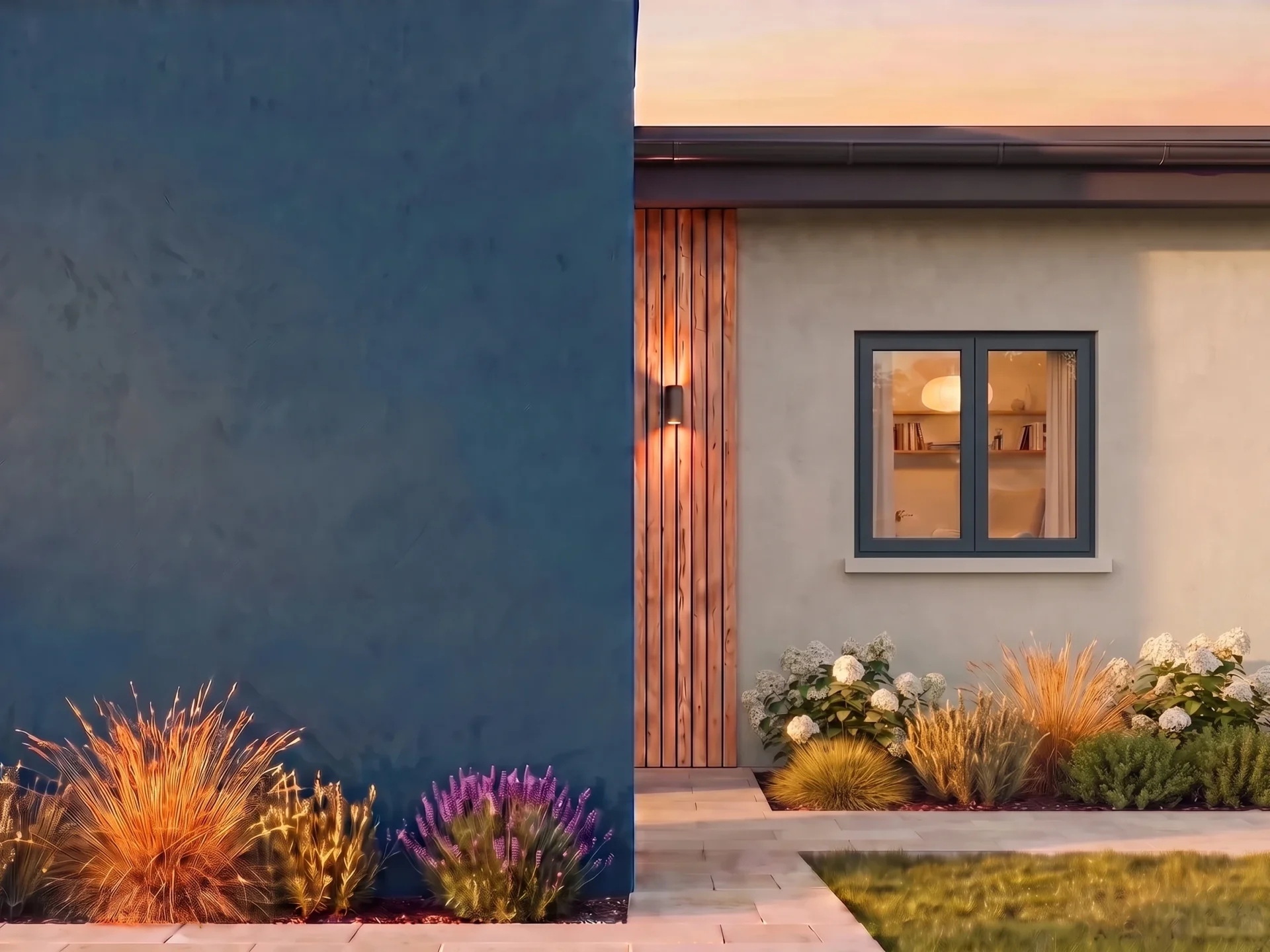 Maison avec fenêtre T-Comfort RENO BUDVAR sur le mur de la marque — vue extérieure